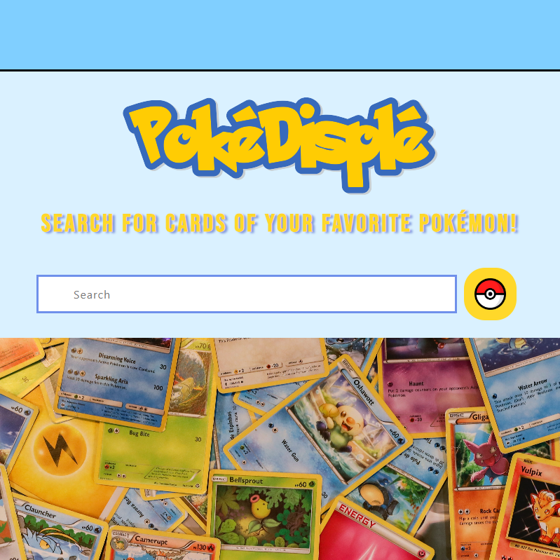 screenshot of the PokéDisplé website, showing the title and search bar